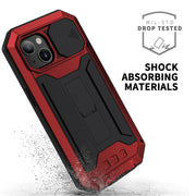For iPhone 13 R-JUST Sliding Camera Shockproof Life Water-resistant Dust-proof Metal + Silicone Protective Case with Holder(Red)