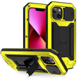 For iPhone 13 R-JUST Sliding Camera Shockproof Life Waterproof Dust-proof Metal + Silicone Protective Case with Holder(Yellow) - iPhone 13 Cases by R-JUST | Online Shopping South Africa | PMC TechLife | Buy Now Pay Later Mobicred
