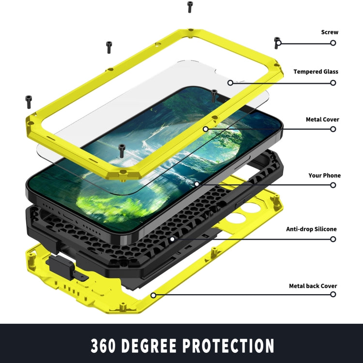 For iPhone 13 R-JUST Sliding Camera Shockproof Life Water-resistant Dust-proof Metal + Silicone Protective Case with Holder(Yellow)