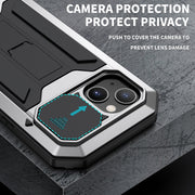For iPhone 13 R-JUST Sliding Camera Shockproof Life Water-resistant Dust-proof Metal + Silicone Protective Case with Holder(Silver)