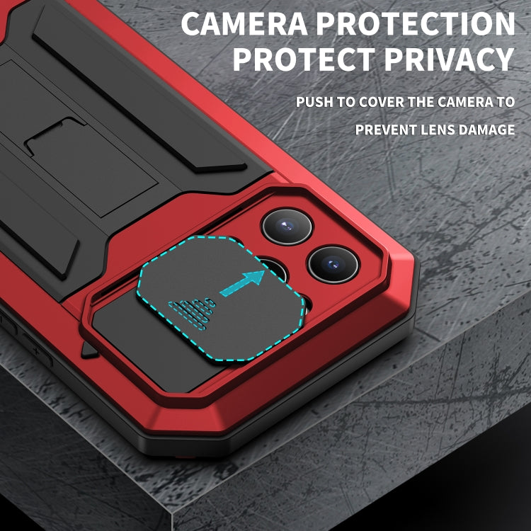 For iPhone 13 Pro R-JUST Sliding Camera Shockproof Life Water-resistant Dust-proof Metal + Silicone Protective Case with Holder (Red)
