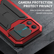 For iPhone 13 Pro R-JUST Sliding Camera Shockproof Life Water-resistant Dust-proof Metal + Silicone Protective Case with Holder (Red)