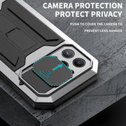 For iPhone 13 Pro Max R-JUST Sliding Camera Shockproof Life Water-resistant Dust-proof Metal + Silicone Protective Case with Holder (Silver)