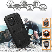 For iPhone 13 mini R-JUST Shockproof Water-resistant Dust-proof Metal + Silicone Protective Case with Holder (Black)