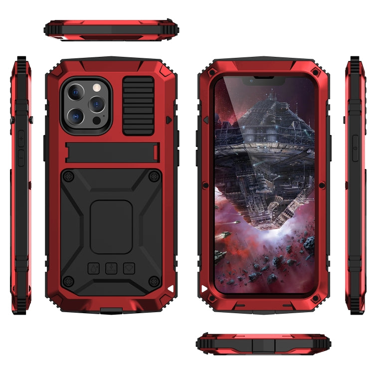 For iPhone 13 mini R-JUST Shockproof Water-resistant Dust-proof Metal + Silicone Protective Case with Holder (Red)