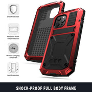 For iPhone 13 mini R-JUST Shockproof Water-resistant Dust-proof Metal + Silicone Protective Case with Holder (Red)