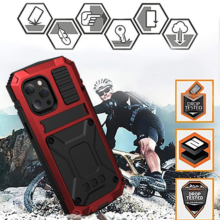 For iPhone 13 mini R-JUST Shockproof Water-resistant Dust-proof Metal + Silicone Protective Case with Holder (Red)