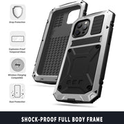 For iPhone 13 mini R-JUST Shockproof Water-resistant Dust-proof Metal + Silicone Protective Case with Holder (Silver)