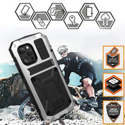 For iPhone 13 mini R-JUST Shockproof Water-resistant Dust-proof Metal + Silicone Protective Case with Holder (Silver)