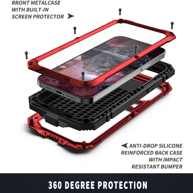 For iPhone 13 R-JUST Shockproof Water-resistant Dust-proof Metal + Silicone Protective Case with Holder(Red)