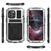 For iPhone 13 R-JUST Shockproof Water-resistant Dust-proof Metal + Silicone Protective Case with Holder(Silver)