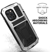 For iPhone 13 R-JUST Shockproof Water-resistant Dust-proof Metal + Silicone Protective Case with Holder(Silver)
