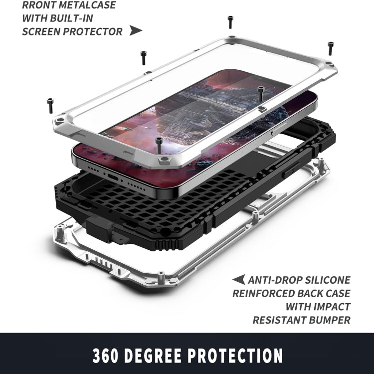 For iPhone 13 R-JUST Shockproof Water-resistant Dust-proof Metal + Silicone Protective Case with Holder(Silver)