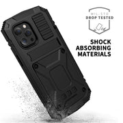 For iPhone 13 Pro R-JUST Shockproof Water-resistant Dust-proof Metal + Silicone Protective Case with Holder (Black)