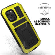 For iPhone 13 Pro Max R-JUST Shockproof Water-resistant Dust-proof Metal + Silicone Protective Case with Holder (Yellow)