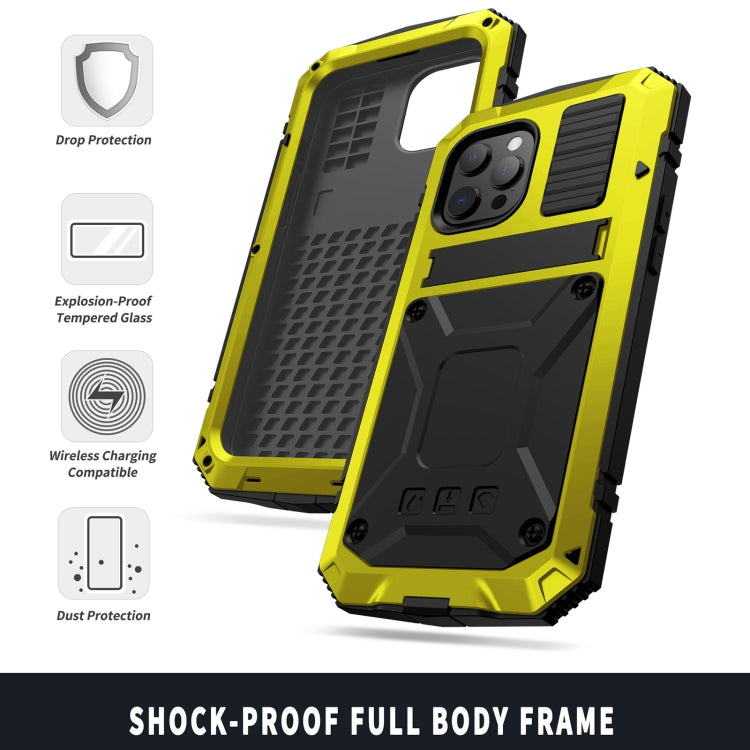 For iPhone 13 Pro Max R-JUST Shockproof Water-resistant Dust-proof Metal + Silicone Protective Case with Holder (Yellow)