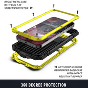 For iPhone 13 Pro Max R-JUST Shockproof Water-resistant Dust-proof Metal + Silicone Protective Case with Holder (Yellow)