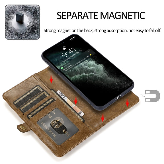 For iPhone 13 Pro Strong Magnetic Detachable Horizontal Flip Leather Case with Card Slots & Wallet (Brown)