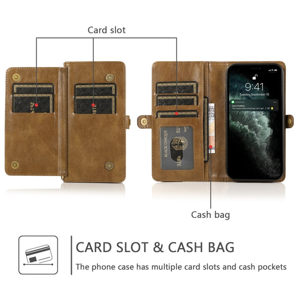 For iPhone 13 Pro Strong Magnetic Detachable Horizontal Flip Leather Case with Card Slots & Wallet (Brown)