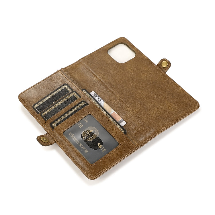 For iPhone 13 Pro Strong Magnetic Detachable Horizontal Flip Leather Case with Card Slots & Wallet (Brown)