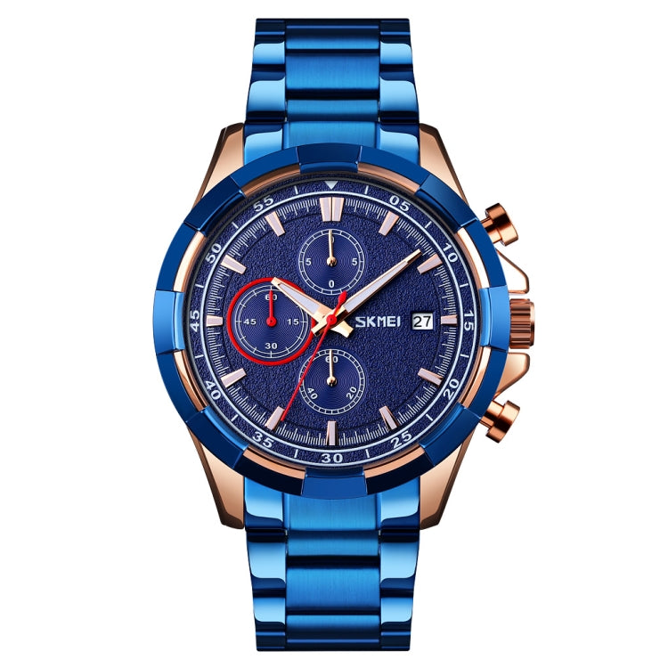 SKMEI 9192 Men Calendar Timing Stainless Steel Belt Luminous Quartz Watch(Blue)