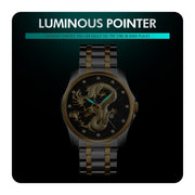 SKMEI 9193 Men Golden Dragon Pattern Calendar Dial Luminous Quartz Watch(Silver Black)