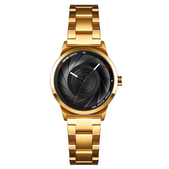SKMEI 9210 Ladies Business Watch Simple 3D Dial Quartz Watch(Golden Black)