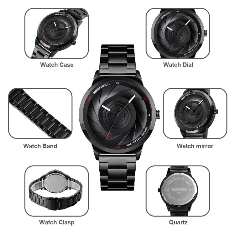 SKMEI 9210 Ladies Business Watch Simple 3D Dial Quartz Watch(Black)