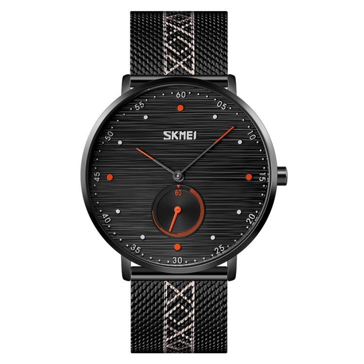 SKMEI 9218 Men Horizontal Striped Arabic Numeral Dial Mesh Belt Quartz Watch(Orange)