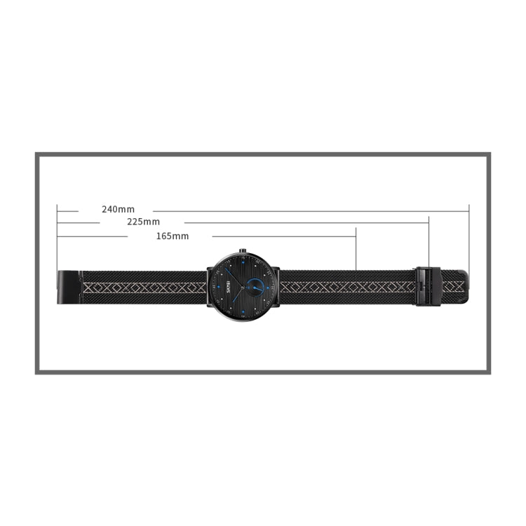 SKMEI 9218 Men Horizontal Striped Arabic Numeral Dial Mesh Belt Quartz Watch(Black)