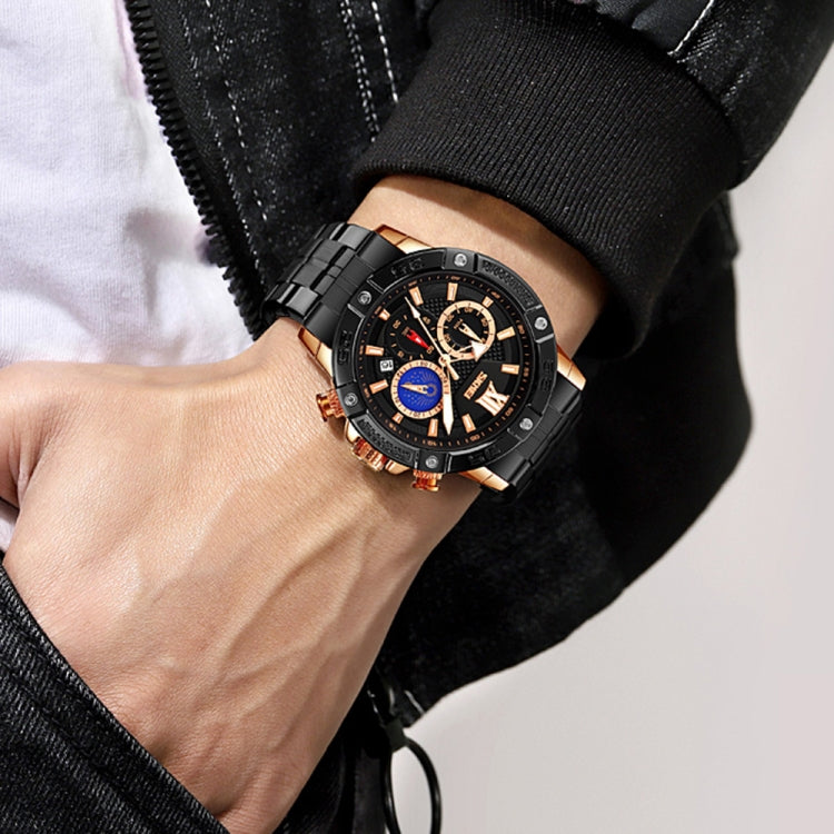 SKMEI 9235 Men Moonphase Stopwatch Stainless Steel Strap Quartz Watch(Black)