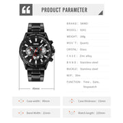 SKMEI 9241 Men Calendar Stopwatch Stainless Steel Strap Quartz Watch(Silver Black)