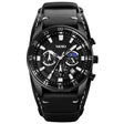 SKMEI 9249 Men Moonphase Calendar Stopwatch Leather Strap Quartz Watch(Black) - free shipping - PMC TechLife - Order now!