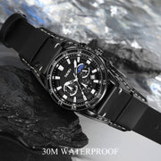 SKMEI 9249 Men Moonphase Calendar Stopwatch Leather Strap Quartz Watch(Black Blue)