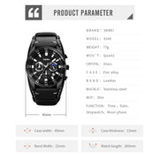 SKMEI 9249 Men Moonphase Calendar Stopwatch Leather Strap Quartz Watch(Black Blue)