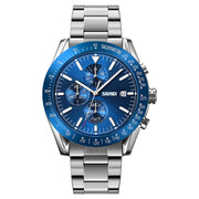 SKMEI 9253 Men Stopwatch Date Six Pin Stainless Steel Strap Quartz Watch(Silver Blue)