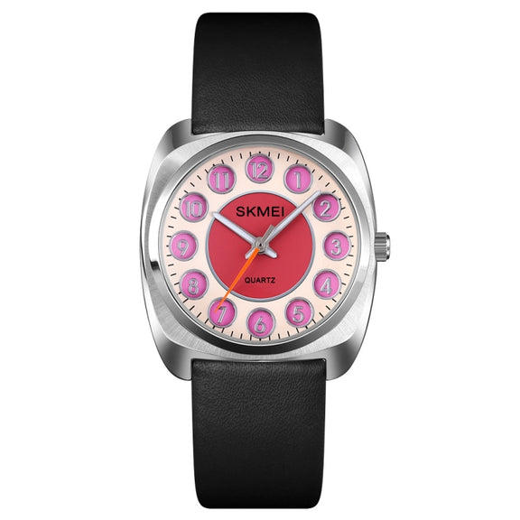 SKMEI Q029 Ladies Phone Number Pattern Dial Leather Strap Quartz Watch(Purple)