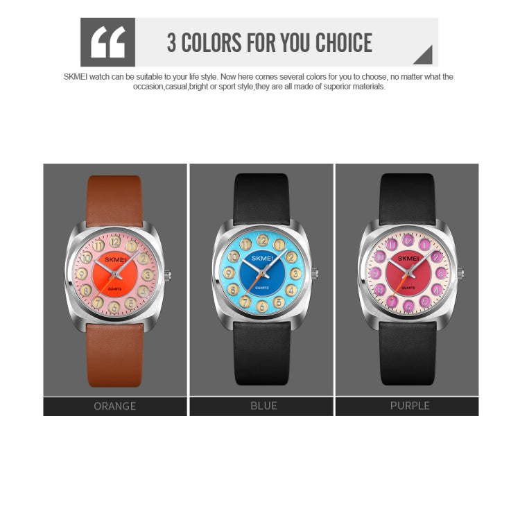 SKMEI Q029 Ladies Phone Number Pattern Dial Leather Strap Quartz Watch(Blue)