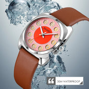SKMEI Q029 Ladies Phone Number Pattern Dial Leather Strap Quartz Watch(Blue)