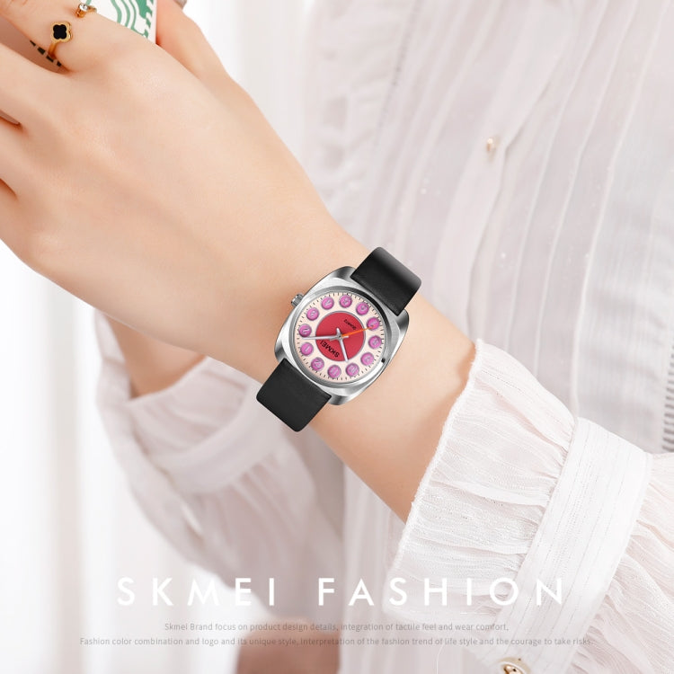 SKMEI Q029 Ladies Phone Number Pattern Dial Leather Strap Quartz Watch(Blue)