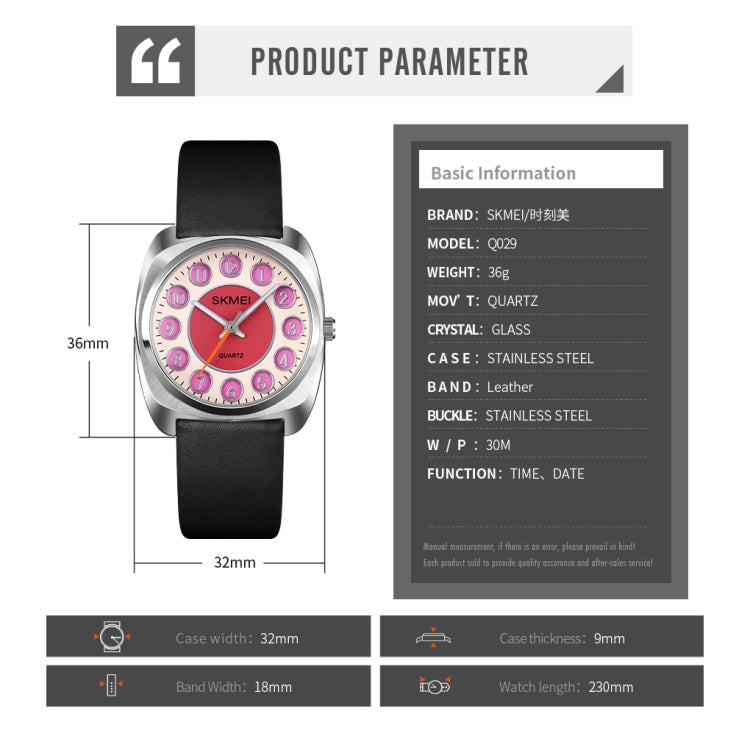 SKMEI Q029 Ladies Phone Number Pattern Dial Leather Strap Quartz Watch(Orange)