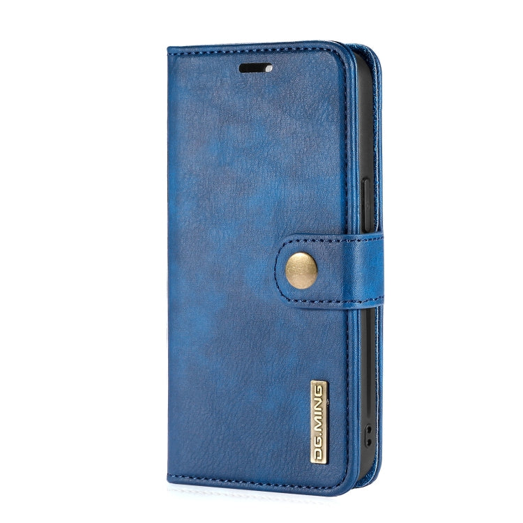 For iPhone 13 DG.MING Crazy Horse Texture Flip Detachable Magnetic Leather Case with Holder & Card Slots & Wallet(Blue)