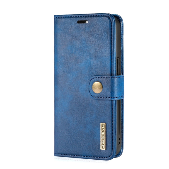 For iPhone 13 DG.MING Crazy Horse Texture Flip Detachable Magnetic Leather Case with Holder & Card Slots & Wallet(Blue)