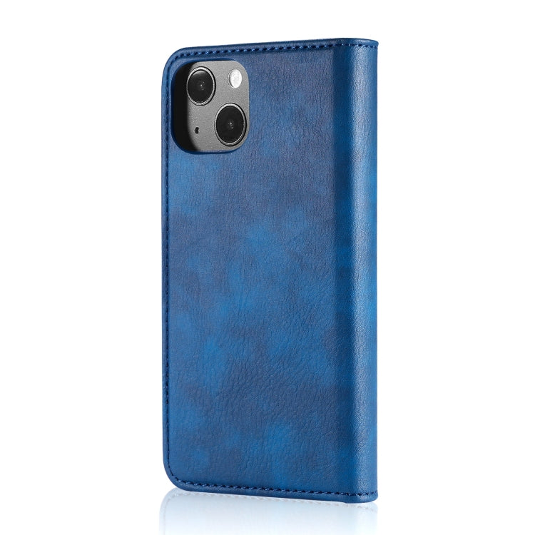 For iPhone 13 DG.MING Crazy Horse Texture Flip Detachable Magnetic Leather Case with Holder & Card Slots & Wallet(Blue)
