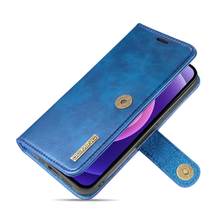For iPhone 13 DG.MING Crazy Horse Texture Flip Detachable Magnetic Leather Case with Holder & Card Slots & Wallet(Blue)