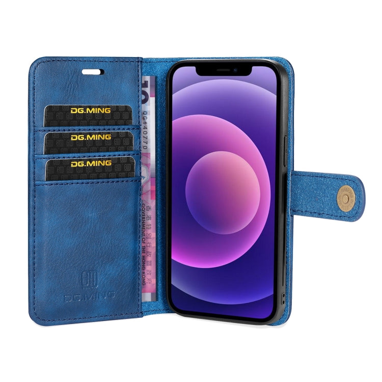 For iPhone 13 DG.MING Crazy Horse Texture Flip Detachable Magnetic Leather Case with Holder & Card Slots & Wallet(Blue)