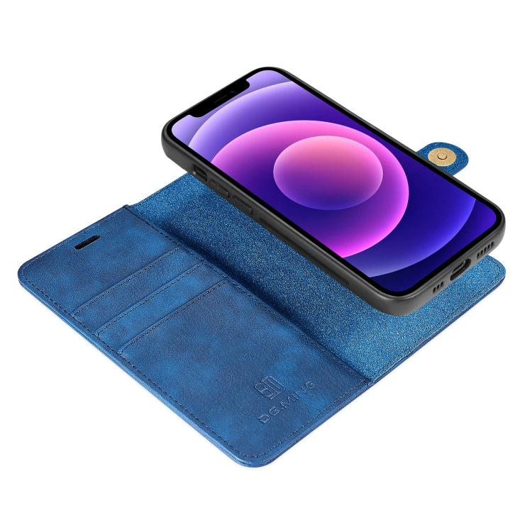 For iPhone 13 DG.MING Crazy Horse Texture Flip Detachable Magnetic Leather Case with Holder & Card Slots & Wallet(Blue)