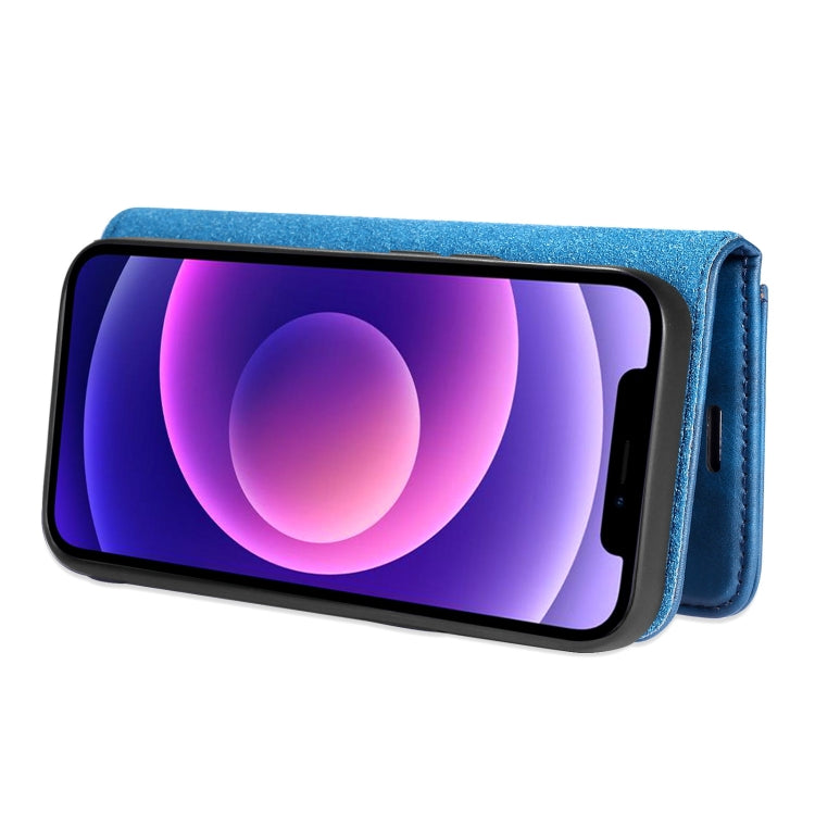 For iPhone 13 DG.MING Crazy Horse Texture Flip Detachable Magnetic Leather Case with Holder & Card Slots & Wallet(Blue)
