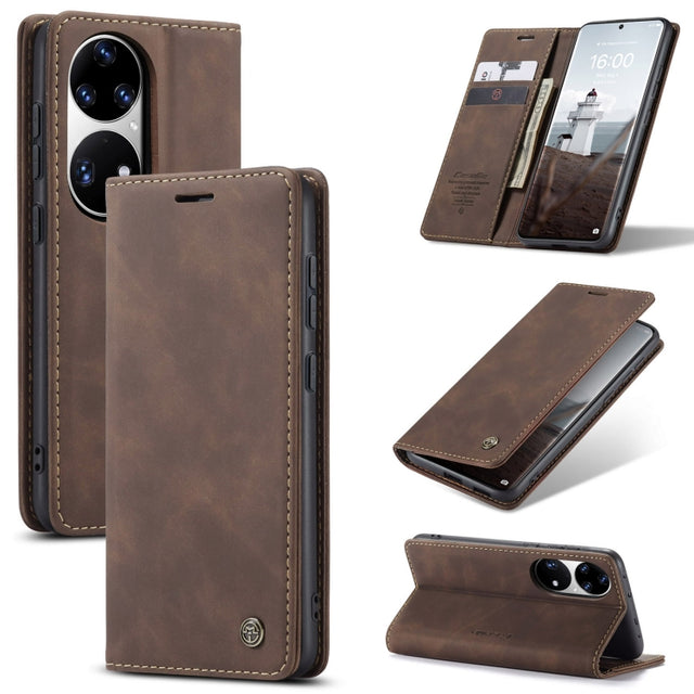 CaseMe 013 Multifunctional Horizontal Flip Leather Case with Holder & Card Slot & Wallet For Huawei P50 Pro(Coffee)