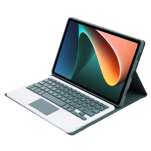 A0N5-A Ultra-thin Detachable Lambskin Texture TPU Bluetooth Keyboard Leather Tablet Case with Holder & Touchpad For Xiaomi Pad 5 / 5 Pro(Dark Green)